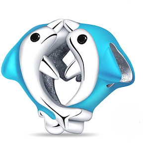 Charme Sterling Silber 925 Zwei Delphine, Perle auf Armband Tier