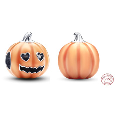 Charm Sterling Silber 925 Leuchtender Kürbis - Glow in the Dark, Halloween Armband Perle