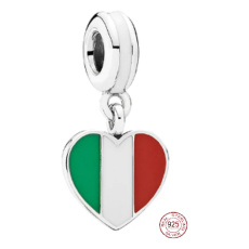 Charm Sterling Silber 925 Italienische Republik Flagge Herz - Ich liebe Italien, Reise-Armband-Anhänger