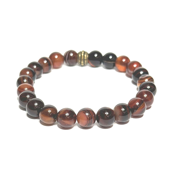 Sardonyx-Armband elastischer Naturstein, Kugel 8 mm / 16-17 cm, Stein des Glücks und der Lebenskraft