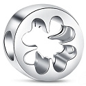 Charms Sterling Silber 925 Ausgeschnittenes vierblättriges Kleeblatt - Glück und Mut, Perle für Armband natur