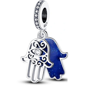 Charme Sterling Silber 925 Hand der Fatima, Hamsa 2in1, Anhänger am Armband Symbol