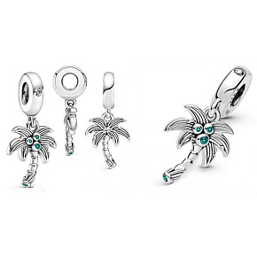 Charm Sterlingsilber 925 Palme und Kokosnüsse, Anhänger für Armband Natur