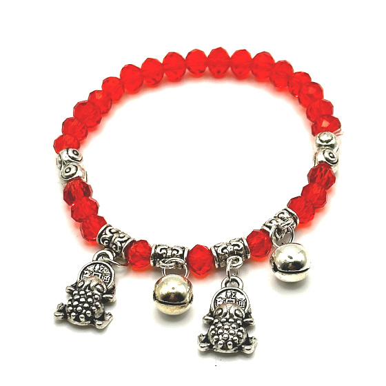 Frosch Symbol des Überflusses Armband elastisch, Glasperle 4 mm / 16 cm