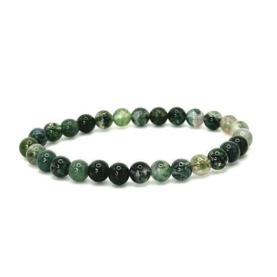 Achat grünes Moosarmband elastischer Naturstein, Kugel 6 mm / 16 - 17 cm, symbolisiert das Element der Erde