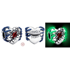Charm Sterlingové stříbro 925 Stranger Things, Srdce - Srdeční kouzlo zářící ve tmě, luminozní korálek na náramek film