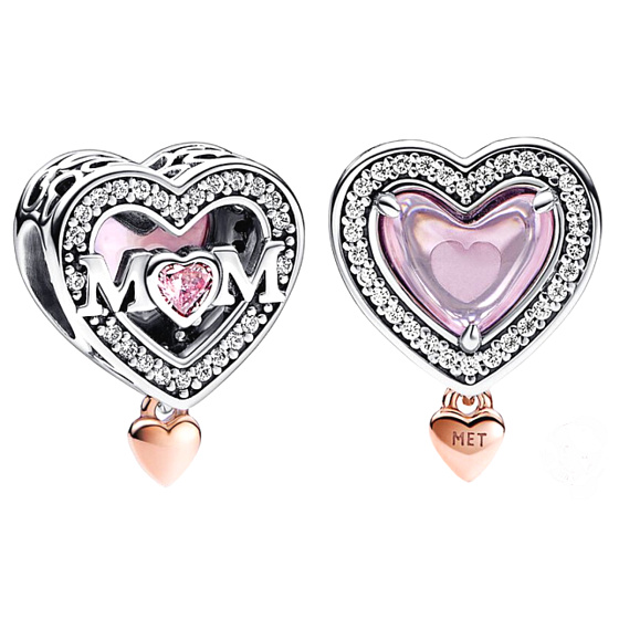 Charme Sterling Silber 925 Mum - gestanztes Herz Mum, Perle am Armband Familie