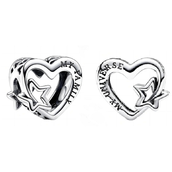 Charme Sterling Silber 925 Herz mit ineinander verschlungenen Stern, Perle auf Armband Familie