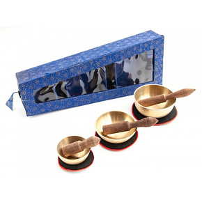 Tibetische Schüssel 3 Stück in einer blauen Geschenkbox