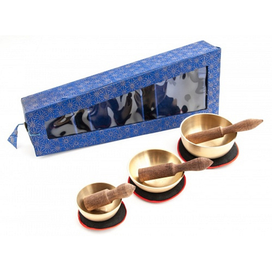 Tibetische Schüssel 3 Stück in einer blauen Geschenkbox