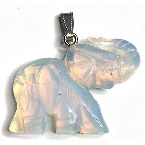 Opalit Elefant Anhänger Kunststein handgeschliffen Figur 3,5 cm, Stein der Wünsche und der Hoffnung