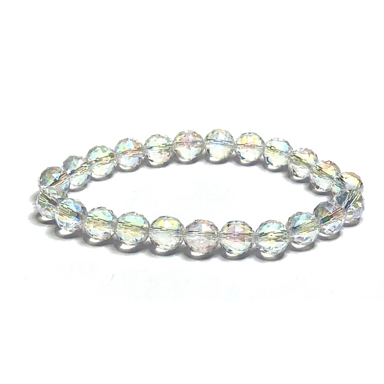 Kristall Aqua Aura Engel Facette halbmetallisch, Armband elastisch Naturstein, Perle 8 mm / 16 - 17 cm, Stein Steine