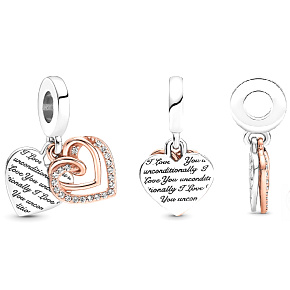 Sterling Silber 925 Rose Unconditional Love - ineinander verschlungenes Herz, 2in1 Liebesarmband-Anhänger Sterling Silber 925 Rose Unconditional Love - ineinander verschlungenes Herz, 2in1 Liebesarmband-Anhänger