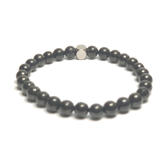 Kohlekristall-Armband elastisch Naturstein, Kugel 6 mm / 16 - 17 cm