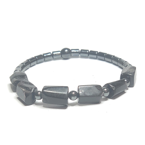 Hypersthene / Hämatit Armband elastischer Naturstein aus runden Steinen, Kugel 6 - 8 mm / 16 - 17 cm