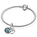 Sterling Silber 925 Glitzernde Weltkugel und das Wort Mum 2in1, Familienarmband-Anhänger