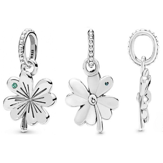 Charms Sterling Silber 925 Vierblättriges Kleeblatt als Glücksbringer, Natur-Armband-Anhänger