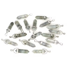 Labradorit hell Pendel Hexagon Anhänger Naturstein 41 x 13 mm, handgeschnitzt, Stein der Verwandlung