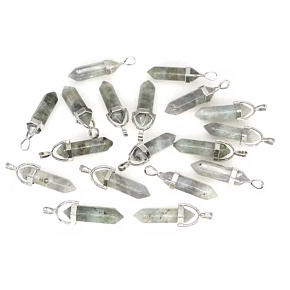 Labradorit hell Pendel Hexagon Anhänger Naturstein 41 x 13 mm, handgeschnitzt, Stein der Verwandlung