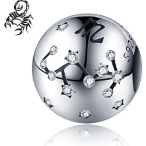 Skorpion Tierkreiszeichen, Anhänger für Armband Silber + Zirkonia, Kugel 9 mm 1 Stück