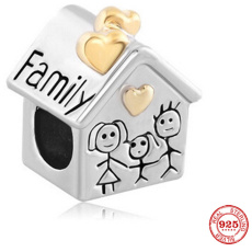 Charm Sterlingsilber 925 Haus, wo die Liebe wohnt, Mama, Papa, Kind, Perle für Familienarmband