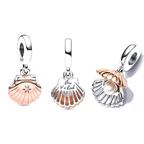 Sterling Silber 925 Lastura und behandelte Süßwasser-Zuchtperle, 2in1 zu öffnender Armband-Anhänger, Meer