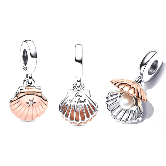 Sterling Silber 925 Lastura und behandelte Süßwasser-Zuchtperle, 2in1 zu öffnender Armband-Anhänger, Meer