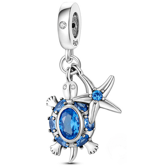 Charm Sterlingsilber 925 Meeresschildkröte, Seestern 2-in-1, Anhänger für Armband Meer