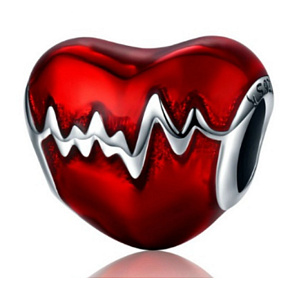 Charme Sterling Silber 925 Heartbeat rote Glasur Perle auf Armband Liebe