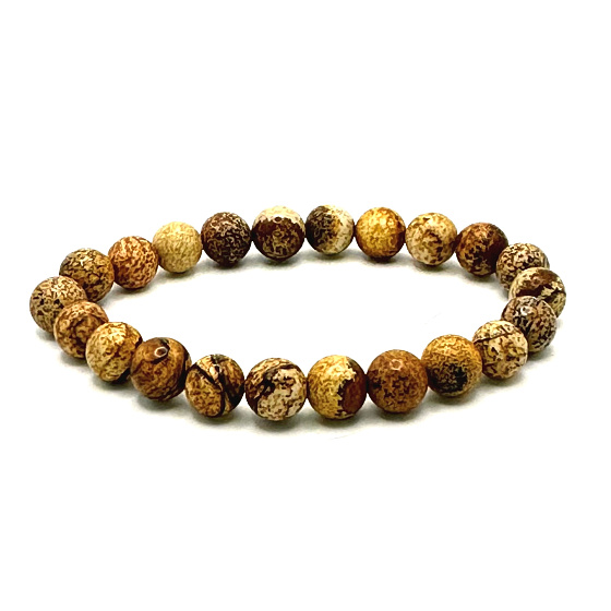 Jaspis Bild Armband elastischer Naturstein, Kugel 8 mm / 16-17 cm, Stein der positiven Energie