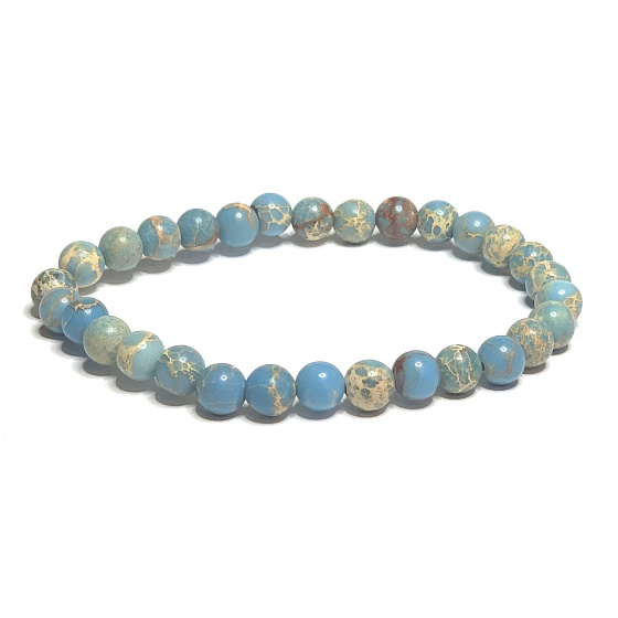 Jaspis / Regalit Imperial Meeressediment hellblau Armband elastisch gemischtes Mineral, Kugel 6 mm / 16 - 17 cm