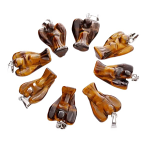 Tigereye Schutzengel Anhänger Naturstein handgeschliffen 2,4 cm + gewachste Schnur, Stein der Sonne und Erde, bringt Glück und Wohlstand