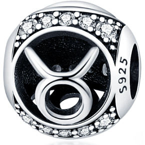 Stier, Sternzeichen, Silber + Zirkonia Armband-Anhänger, Kugel 9 mm 1 Stück