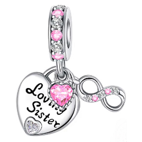 Charm Sterlingsilber 925 Schwestern für immer doppeltes Herz und Unendlichkeit, 3-in-1 Anhänger für Armband Liebe