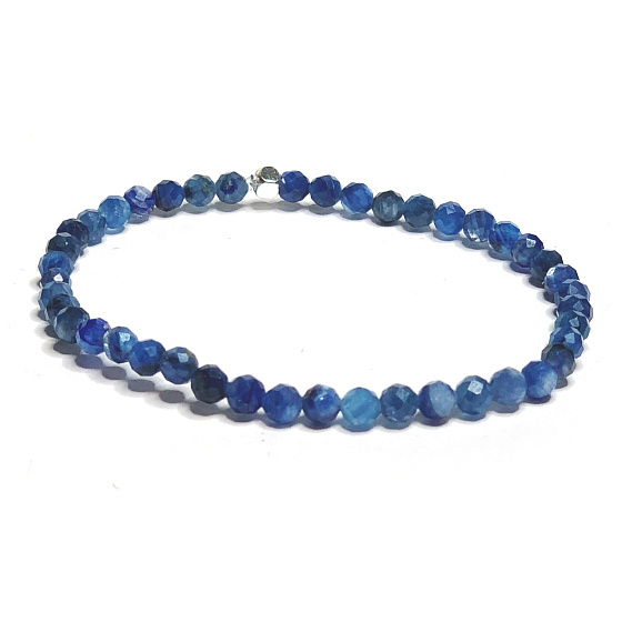 Kyanit blau Facettenarmband elastischer Naturstein, Kugel 4 mm / 16-17 cm, Steinglied