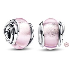 Charme Sterling Silber 925 Rosa Murano Glasperle auf Armband Symbol