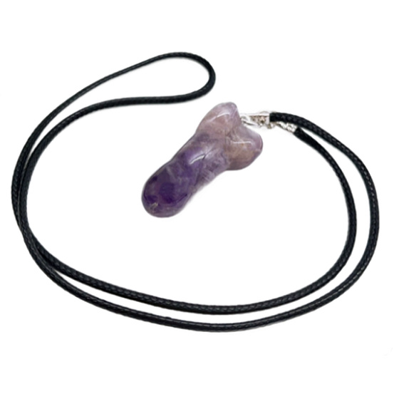 Ametystový amulet ve tvaru penisu, přívěsek z přírodního kamene, ručně broušený, 3 cm, symbol plodnosti, kámen králů a biskupů