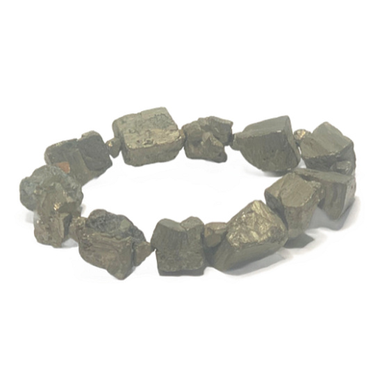 Pyrit-Eisen-Armband elastischer Naturstein aus abgerundeten Steinen 10 - 14 mm / 16 - 17 cm, Meister des Selbstbewusstseins und des Überflusses