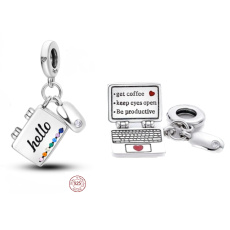 Sterling Silber 925 Computer + Maus, kubischer Zirkon, 2in1 Öffnung Anhänger auf Armband Interessen