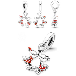 Charms Sterling Silber 925 Disney Minnie Mouse & Mickey Mouse küssend, Armband Anhänger