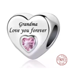 Charm Sterlingsilber 925 Oma liebt dich für immer Herz, Perle für Armband Familie