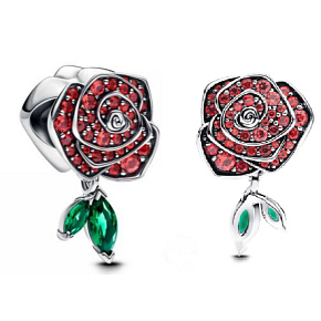 Charm Třpytivé kvetoucí červené růže, korálek na náramek květina Charm Třpytivé kvetoucí červené růže, korálek na náramek květina