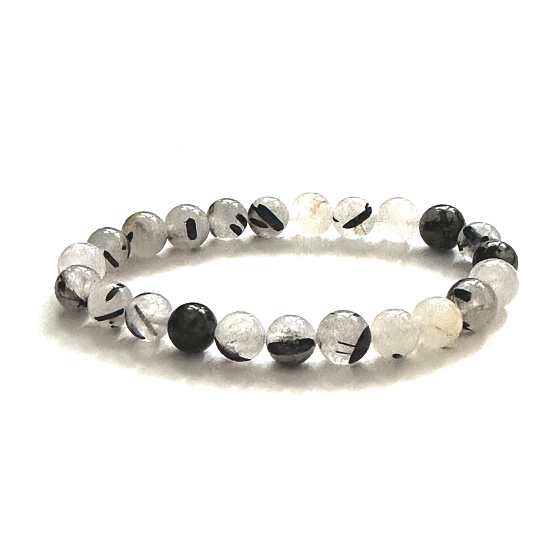 Kristall mit Turmalin Armband elastisch Naturstein, Perle 8 mm / 16 - 17 cm, Stein Steine