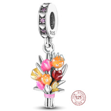 Charm Sterling Silber 925 Blumenstrauß, Tulpen, Natur Armband Anhänger Charm Sterling Silber 925 Blumenstrauß, Tulpen, Natur Armband Anhänger