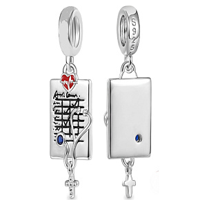 Charme Sterling Silber 925 Arzt Stethoskop, Kreuz, Anhänger am Armband Beschäftigung