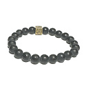 Achat schwarz matt mit königlichem Mantra Ohm-Armband elastischer Naturstein, Kugel 8 mm / 16-17 cm, gibt Mut und Kraft