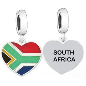 Charm Sterlingsilber 925 Südafrika Flagge Herz - Ich liebe Südafrika, Anhänger für Armband Reisen