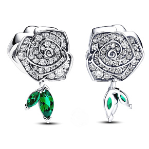 Charme Sterling Silber 925 Rose in Blüte, Perle auf Armband Natur