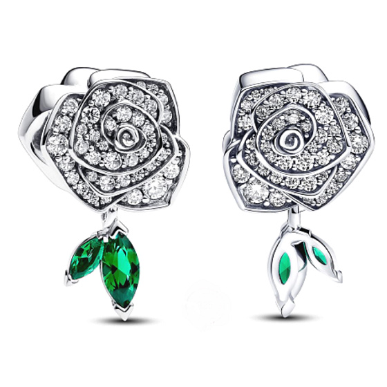 Charme Sterling Silber 925 Rose in Blüte, Perle auf Armband Natur