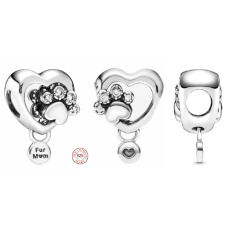 Charme Sterling Silber 925 Pfote und Herz, Perle auf Armband Haustier